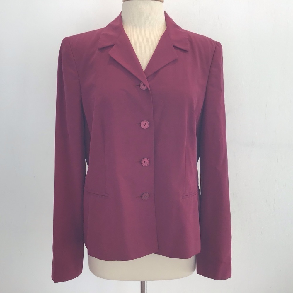 Monsoon possibly vintage modal linen blend 4 button 2 pocket wine red blazer 12